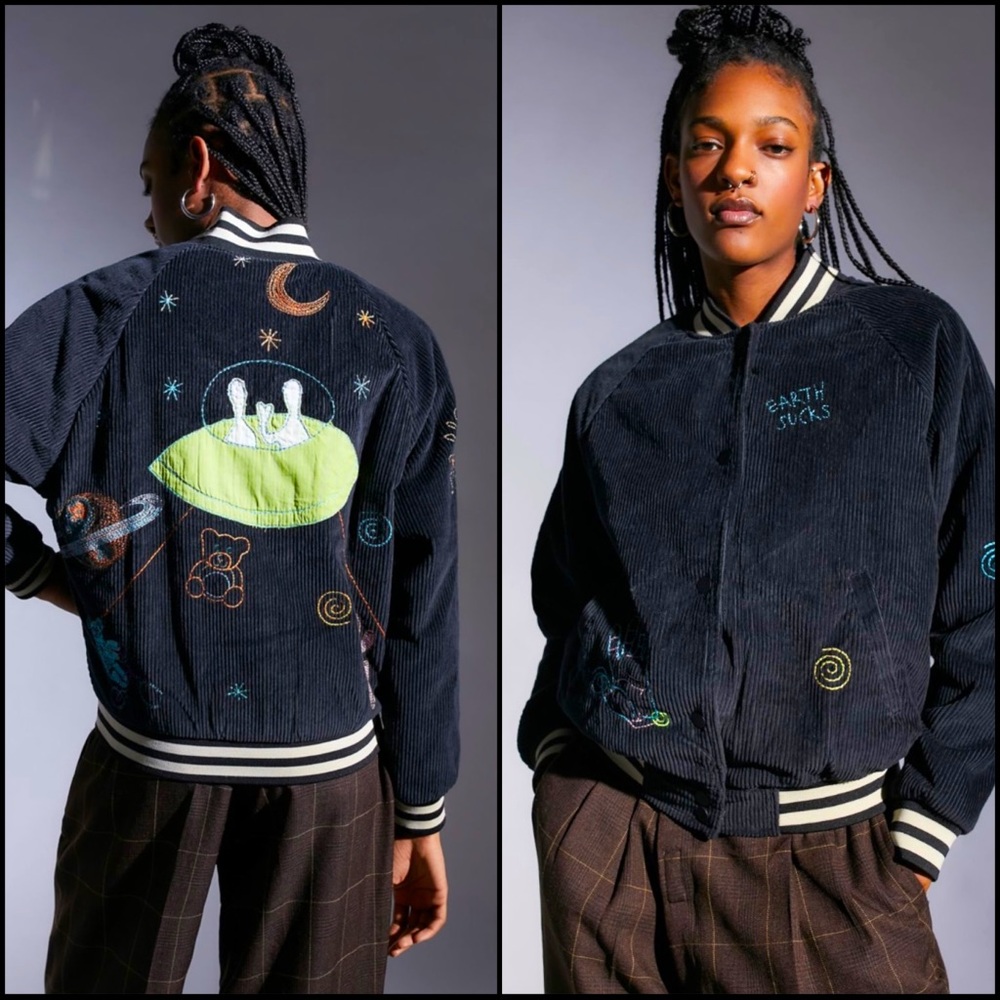 BDG • Alien Earth Sucks Varsity Corduroy Bomber Jacket - Picture 5 of 14